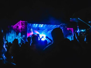 Ellerini yükselterek ve büyük festival parti ya da konser zevk kalabalık.