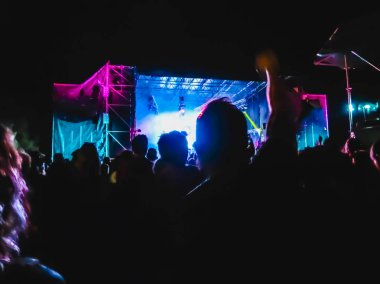 Ellerini yükselterek ve büyük festival parti ya da konser zevk kalabalık.