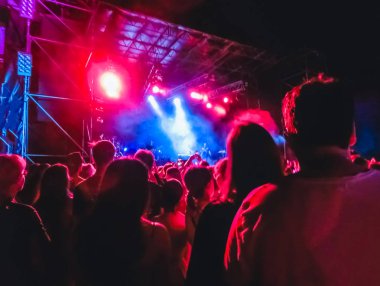 Ellerini yükselterek ve büyük festival parti ya da konser zevk kalabalık.