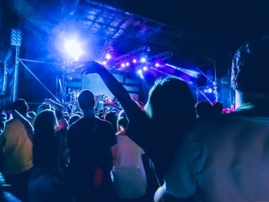 Ellerini yükselterek ve büyük festival parti ya da konser zevk kalabalık.