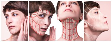 Genç kadın yüzü. Antiaging ve iplik kavram kaldırma