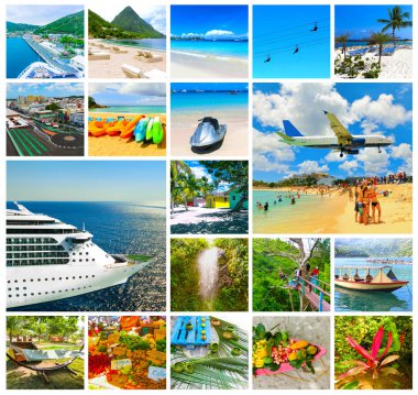 Collage from views of the Caribbean beaches clipart