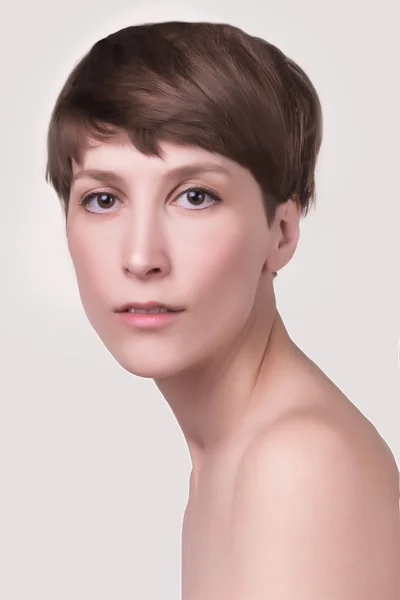 Piękna twarz kobiety z bliska. portret młodego model Studio na białym — Zdjęcie stockowe