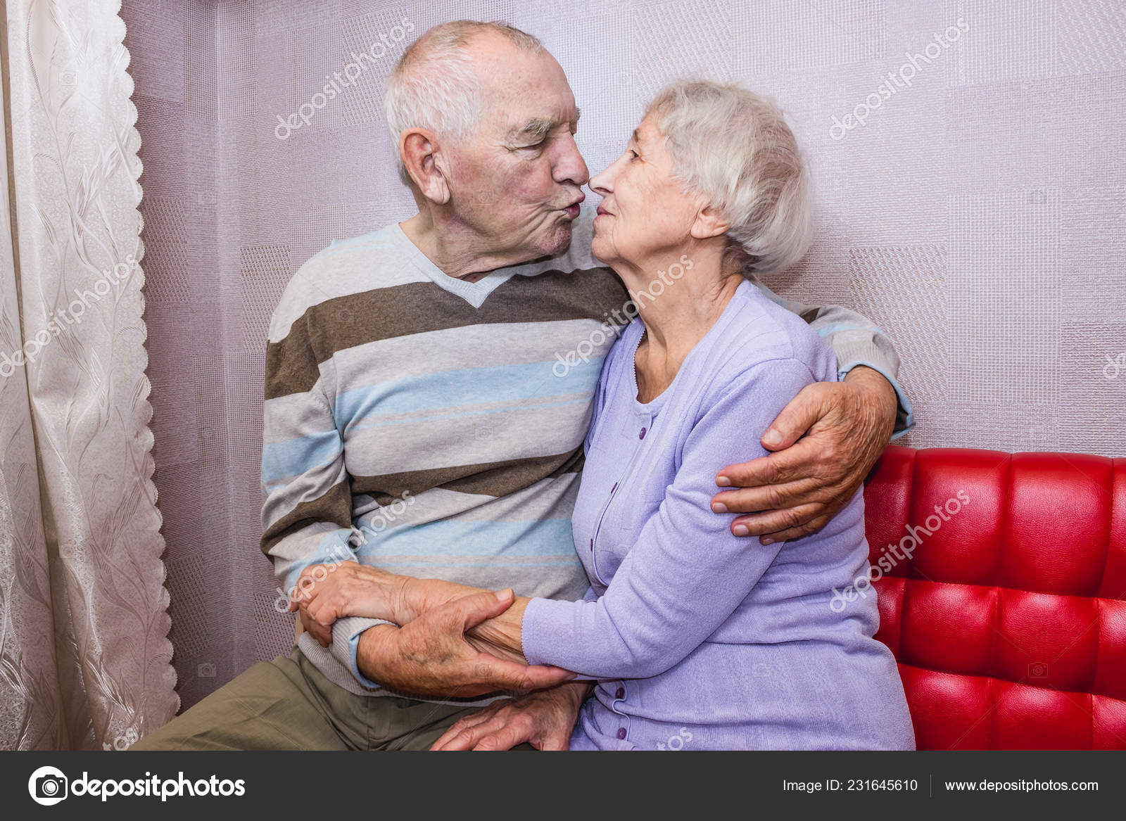 Happy Affectionate Mature Old Man And Woman Embracing Stock