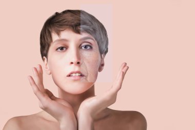 Yaşlanma karşıtı, güzellik tedavisi, yaşlanma ve gençlik, kaldırma, cilt bakımı, estetik ameliyat konsepti.