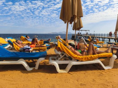 Mısır, Sharm el-Sheikh, Sharm El Sheikh, Mısır - 31 Aralık 2018:Red deniz plaj