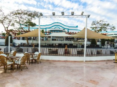 Sharm El Sheikh, Mısır - 31 Aralık 2018: Tropikal lüks Sultan bahçeleri Resort Red Sea Beach.