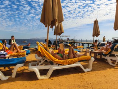 Mısır, Sharm el-Sheikh, Sharm El Sheikh, Mısır - 31 Aralık 2018:Red deniz plaj