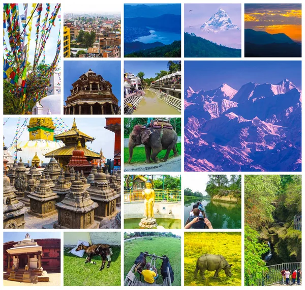 Коллаж популярных непальских туристических направлений - Катманду и Гималаи — стоковое фото