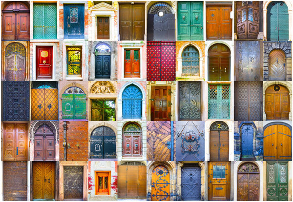 Collage of medieval front doors
