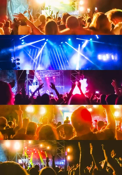 Tömeg, figyelemfelkeltő kezüket, és élvezi a nagy fesztivál fél vagy koncert. — Stock Fotó