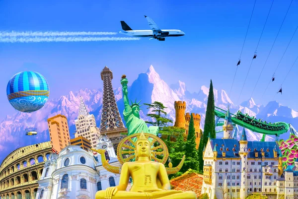 Reizen en toerisme met beroemde wereldbezienswaardigheden — Stockfoto