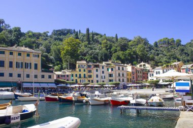 Güzel koyu renkli evlerin Portofino, Liguria, İtalya