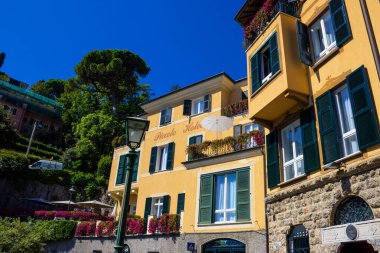 Portofino, İtalya - 17 Eylül 2019: Piccolo Hotel manzarası