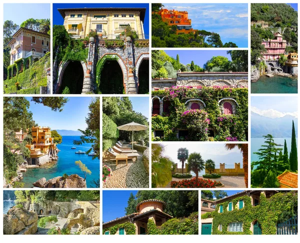 Kolaż o pięknych willach lub kolorowych domach we Włoszech — Zdjęcie stockowe