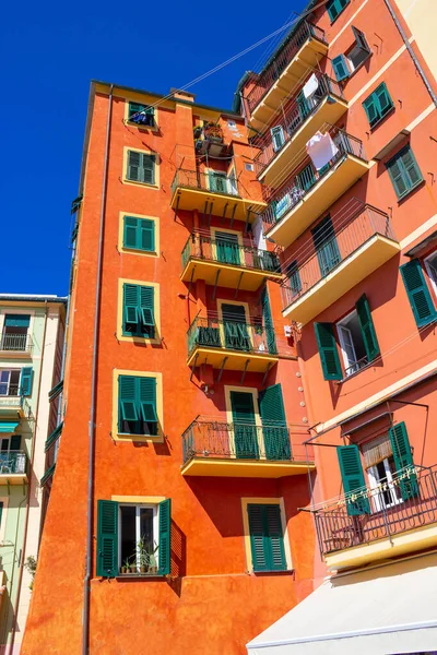 Colorful buildings at Camogli on sunny summer day, Liguria — Stock Photo, Image