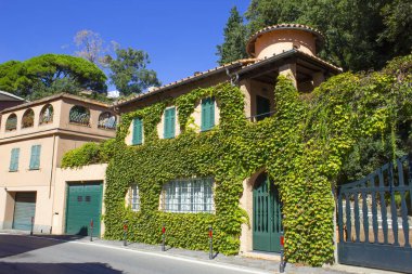 Portofino, Liguria, İtalya çiçekleriyle güzel geleneksel bir cadde.