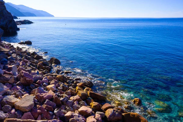 Panorama of Monterosso al Mare Beach, in summer season — Stock Photo, Image