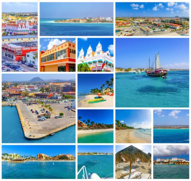 Collage from views of Oranjestad at Aruba - beautiful Caribbean island. clipart