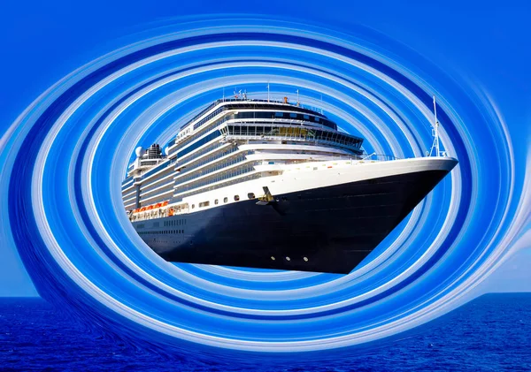 Cruise Ship Open Water Side View Copy Space Collage — Stock Photo, Image