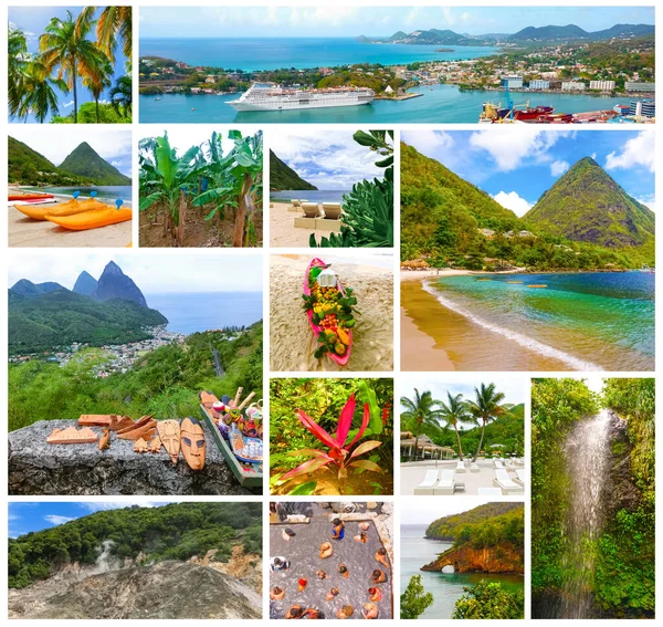 Kollázs Gyönyörű Strandok Saint Lucia Karib Szigetek — Stock Fotó