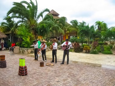 Cozumel, Meksika - 08 Ocak 2014: Cozumel, Meksika 'daki deniz limanındaki alışveriş alanında yerel müzik grubu