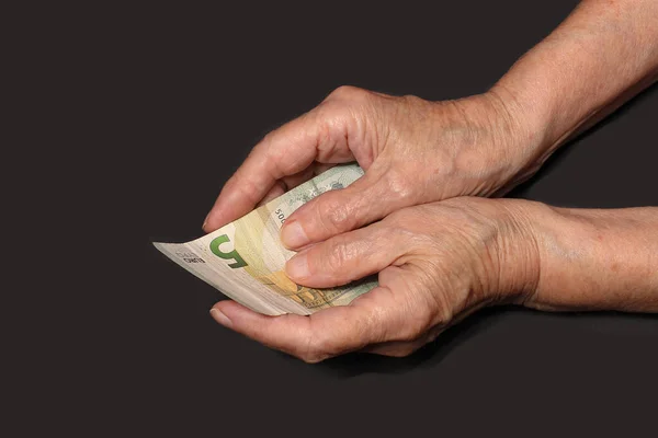 Старша Жінка Тримає Євро Готівкою Концепція Бухгалтерського Обліку Фінансовий Радник — стокове фото