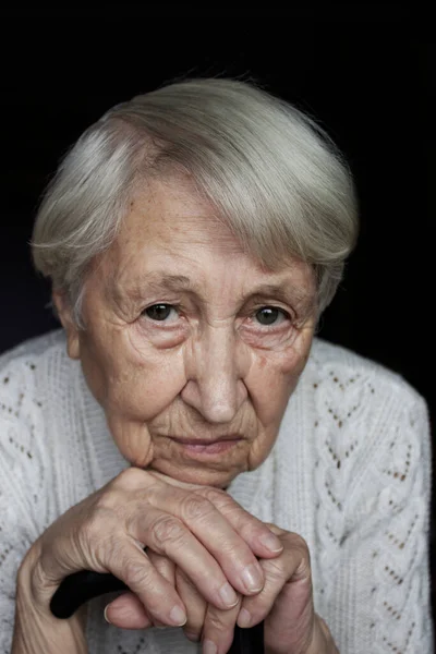 Volto Gli Occhi Una Vecchia Donna Triste Era Seduta Casa — Foto Stock