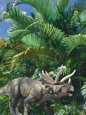 Yeşil eğreltiotlarındaki dinozor.