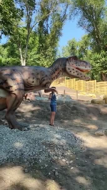 Kiyv, Oekraïne - 6 augustus 2020: Dinosaurus in het Dino Park in Kiyv, Oekraïne op 6 augustus 2020 — Stockvideo