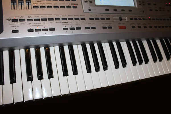 Новый Современный Орган Клавиатура Вид Сверху Простой Электронный Инструмент Крупным — стоковое фото