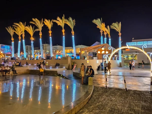 Sharm Sheikh Egito Setembro 2020 Praça Soho Palmeiras Luminosas Entrada — Fotografia de Stock