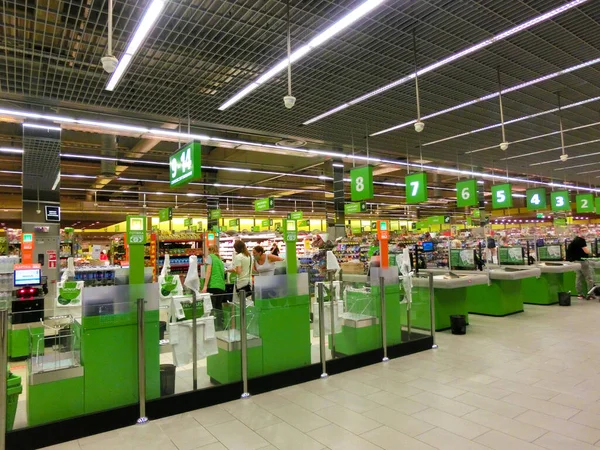 Kiev Ucrânia Setembro 2020 Fila Caixa Caixa Supermercado Novus Kiev — Fotografia de Stock