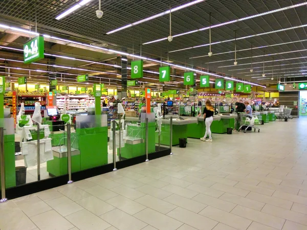 Kiev Ucrânia Setembro 2020 Fila Caixa Caixa Supermercado Novus Kiev — Fotografia de Stock