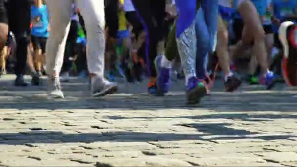 Zbliżenie maraton biegaczy nogi — Wideo stockowe