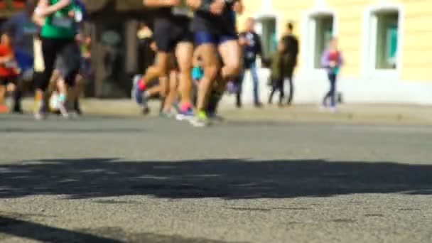 Zbliżenie maraton biegaczy nogi — Wideo stockowe