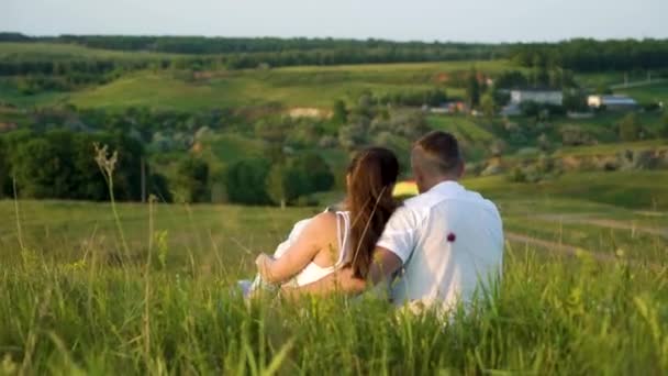 Couple enceinte avec enfant en bas âge fille avoir du temps libre en plein air vue arrière — Video