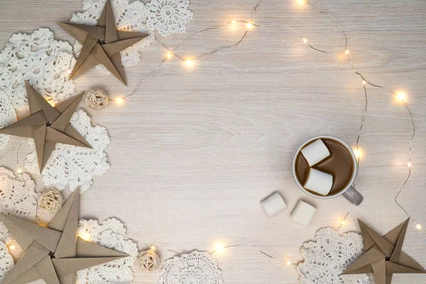 Kahve, lokum ve dekor, düz yatıyordu, en iyi görünüm, Noel kompozisyonu kopyalama alanı