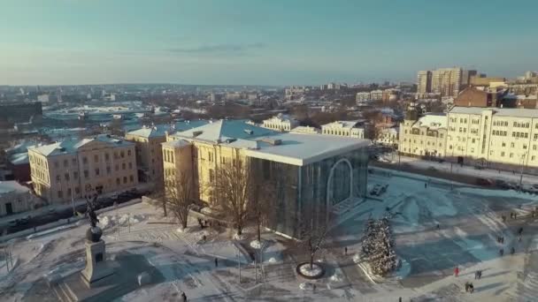Charkiv Ukraina Dec 2016 Aerial History Museum Constitution Square Täckt — Stockvideo