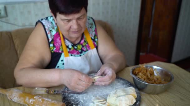 Mujer mayor en la cocina — Vídeo de stock