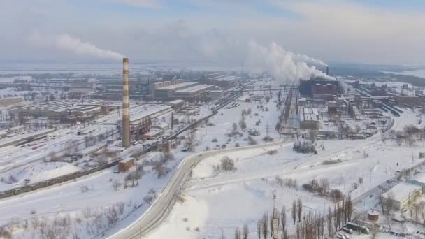 Aerial view of industrial zone in winter — Stock Video