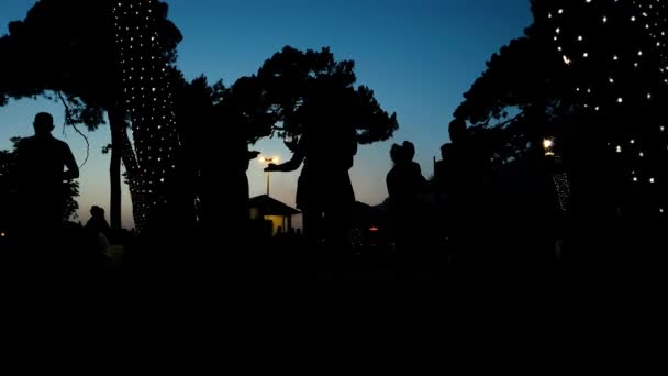 Tima lapso de personas siluetas pasar el verano puesta de sol en el parque urbano — Vídeo de stock
