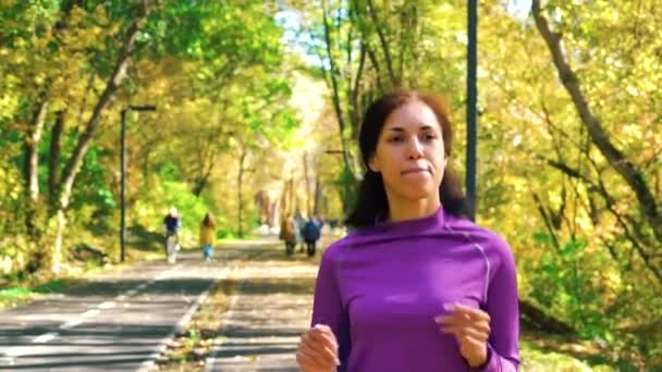 Atletica afro ragazza che fa jogging nel parco nella giornata di sole — Video Stock