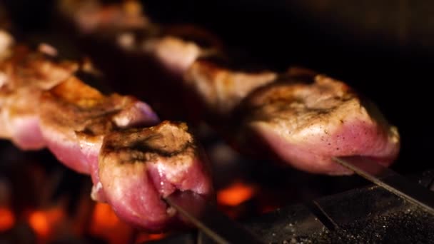 Barbacoa preparada en primer plano parrilla de carbón — Vídeos de Stock