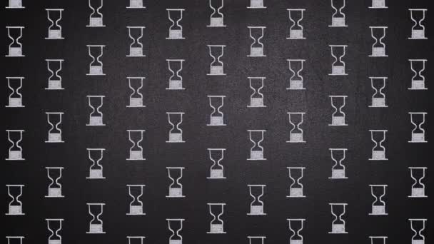 Hand drawn hourglasses spinning on chalkboard in staggered position — Stock Video