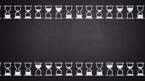 Animation of rows of hourglasses flowing on chalkboard — Stock Video