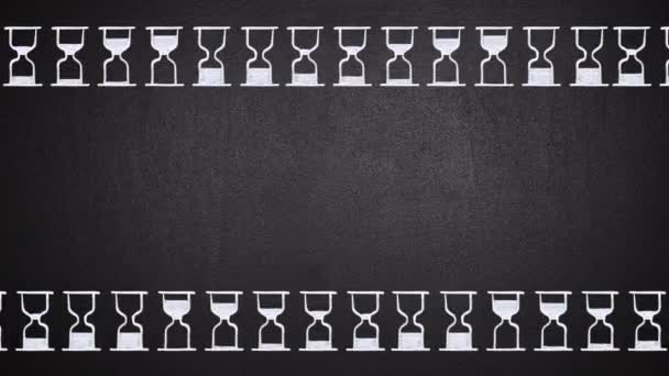 Rows of hand drawn hourglasses flowing on chalkboard animation — Stock Video