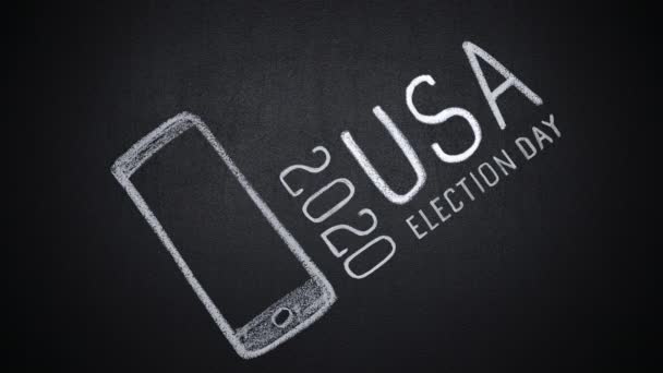 Stop beweging van de stem woord op de hand getrokken smartphone bij de Amerikaanse verkiezingscampagne 2020 — Stockvideo