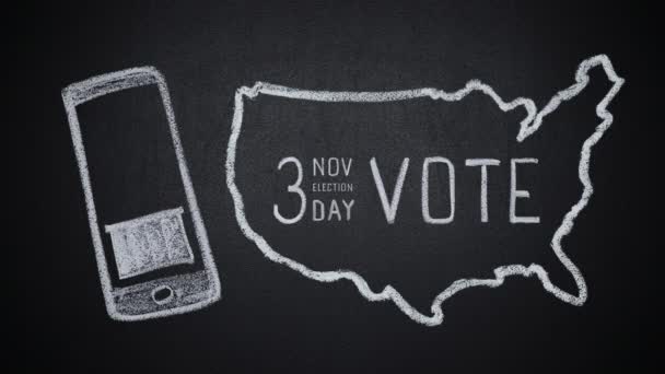 Stop motion de smartphone con boleta electoral y mapa USA con fecha de elecciones — Vídeo de stock