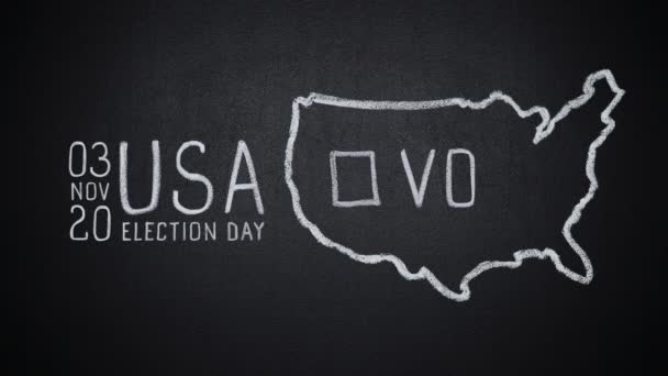 Stop motion of word vote on USA map hand drawn on chalkboard — Stock Video